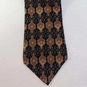 Courreges Homme Men's Black & Gold Print Silk Tie. Made in the USA.